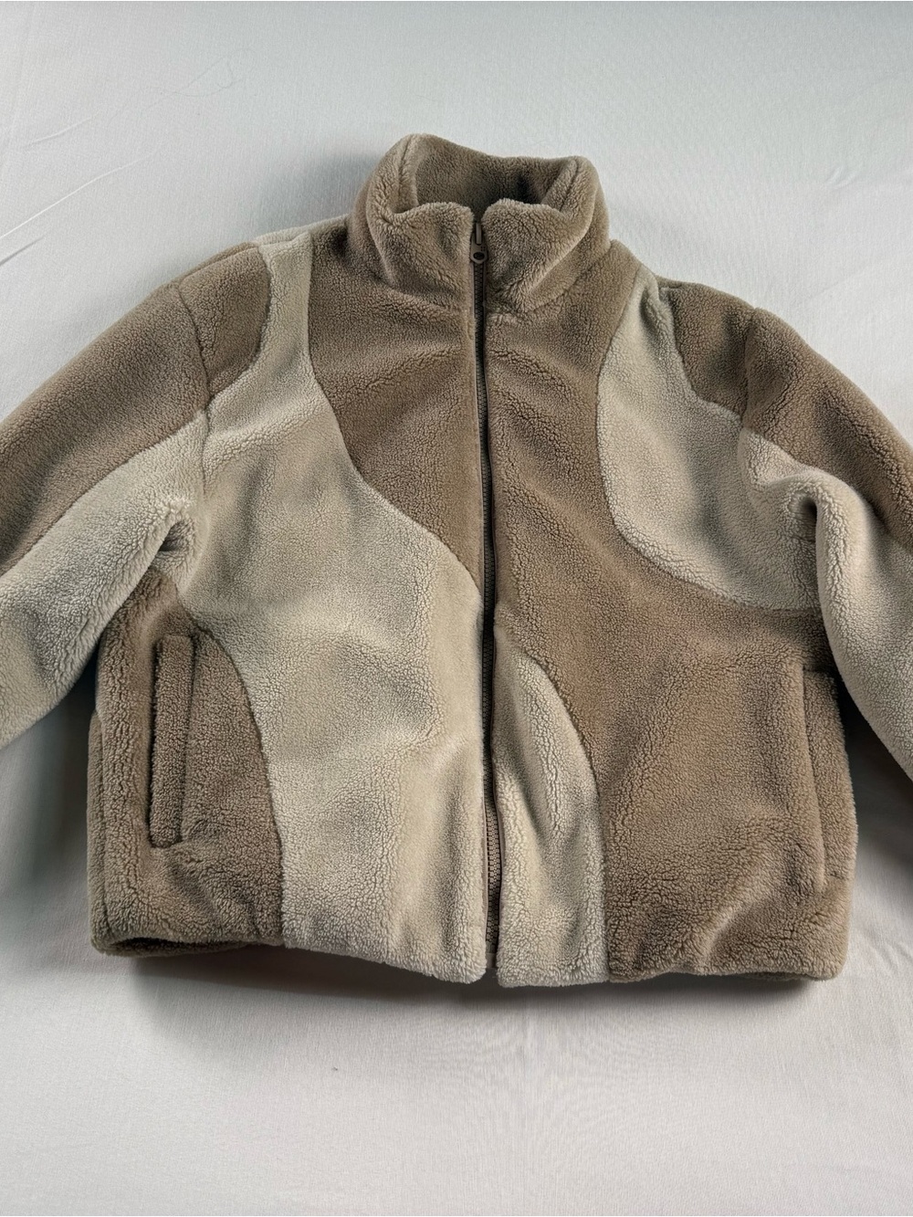 Zara Two-Tone Taupe & Cream Fleece Puffer Jacket